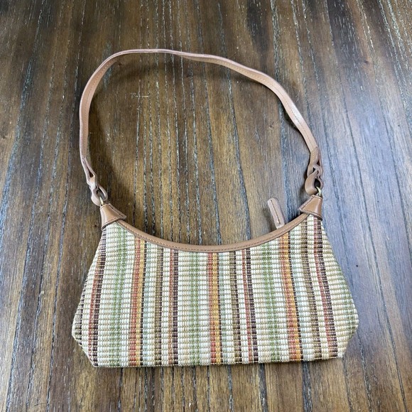 Fossil Woven Colorful Multi-color Straw Handbag Purse Brown Leather Strap *READ - Picture 1 of 9